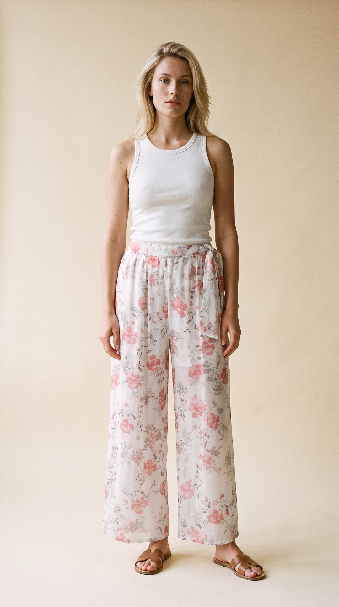 Camryn Sheer Lined Gaucho in Ivory Floral Print