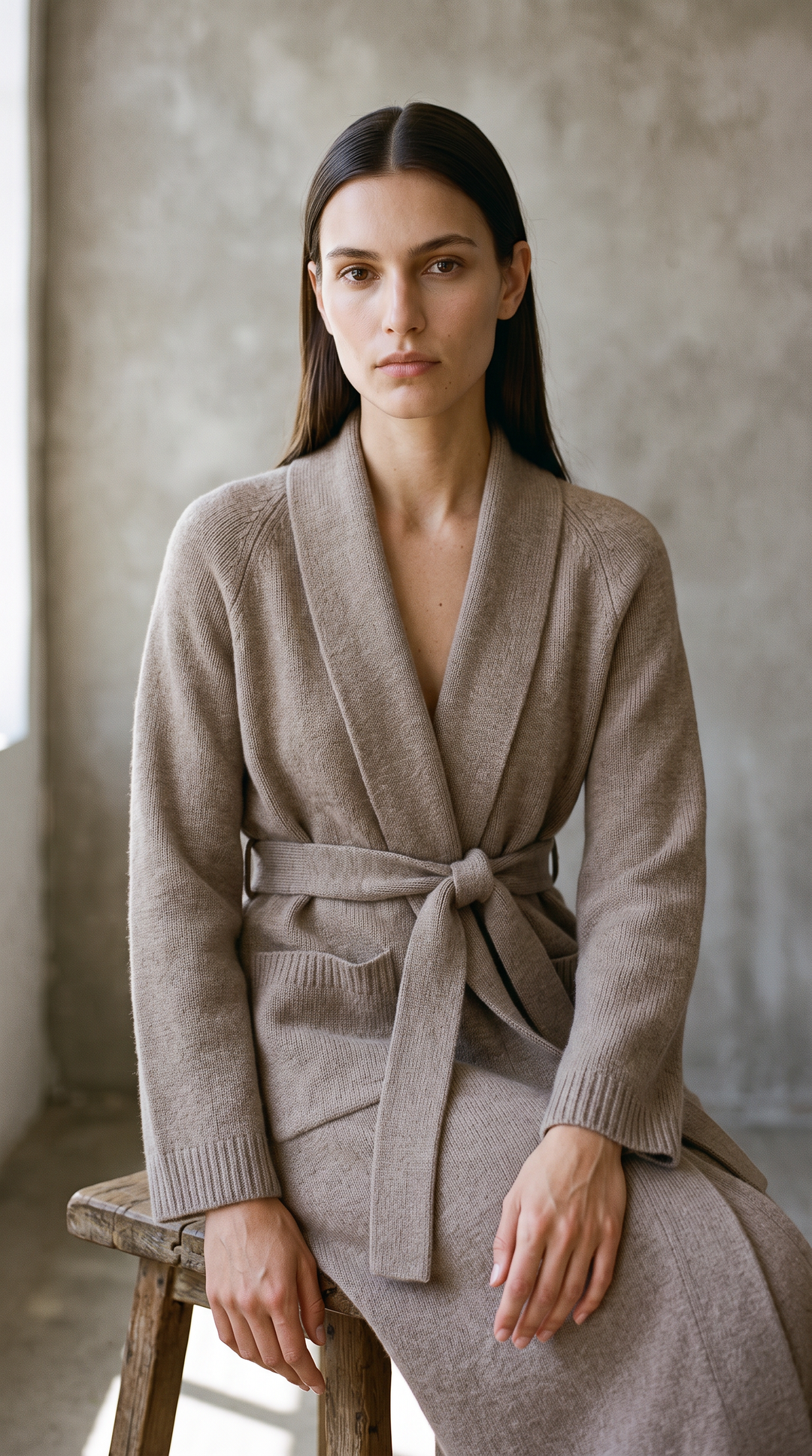 Eleanor - Long Knit Cardigan in Mocha