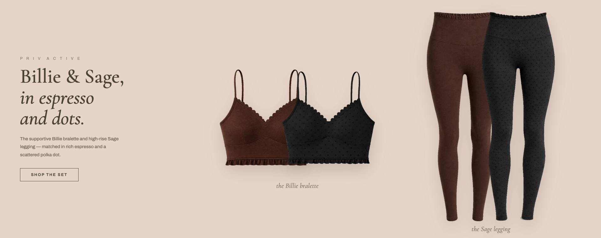 Billie & Sage in espresso and dots — desktop hero