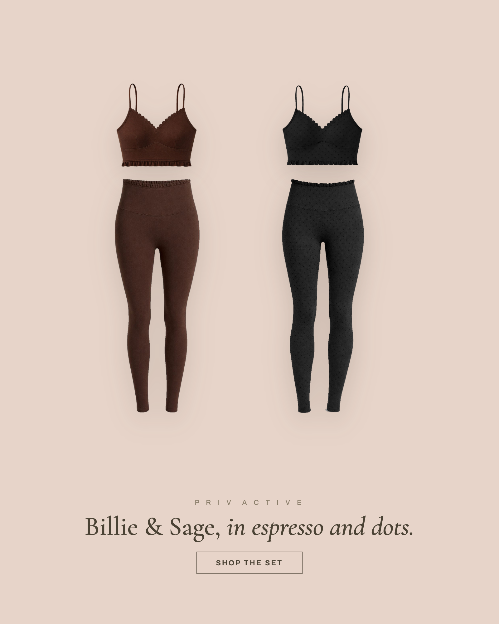 Billie & Sage in espresso and dots — mobile hero