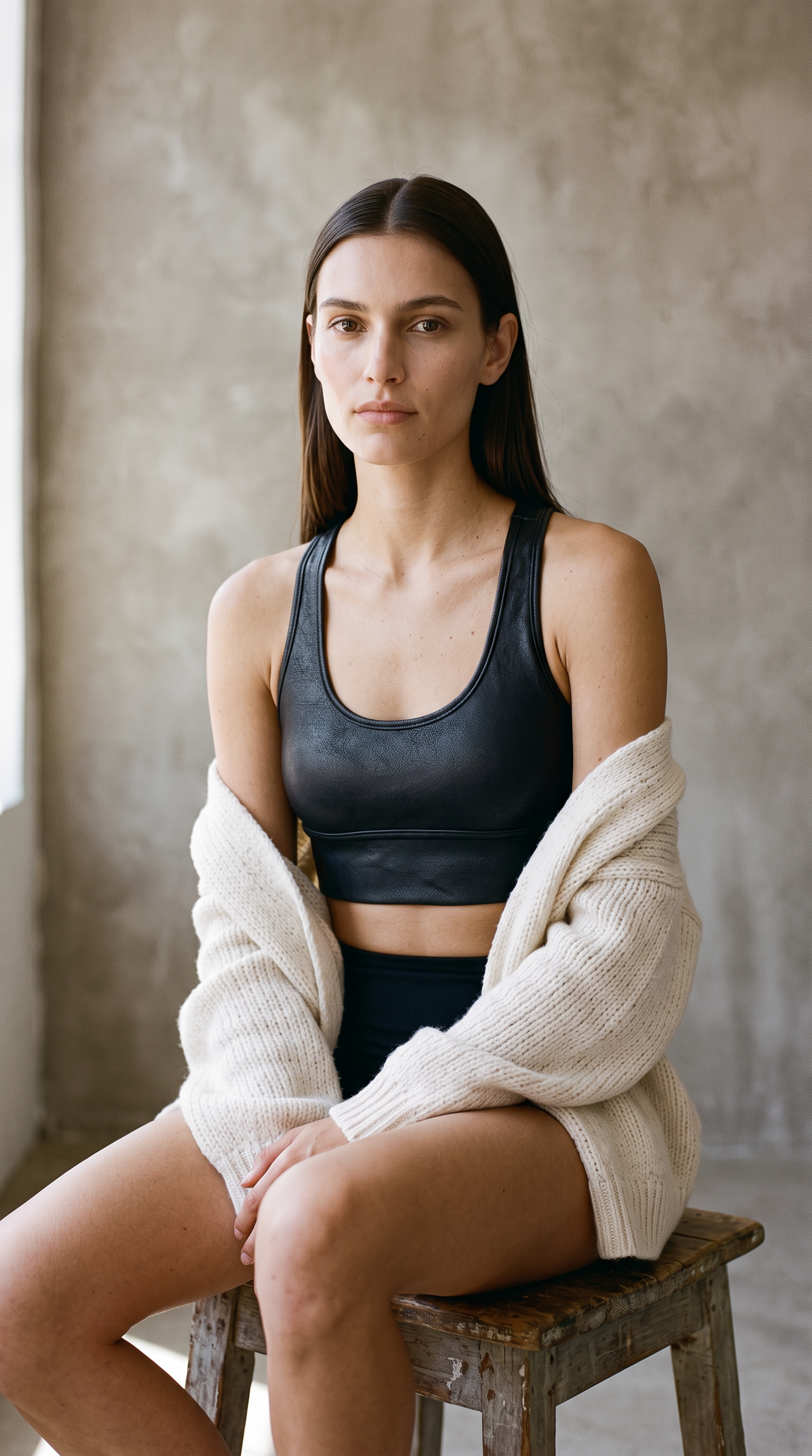 Faux Leather Sports Bra