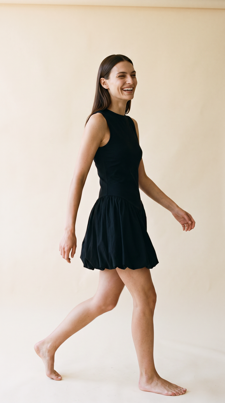 Neva cocktail dress black – movement shot – PRIV the Brand