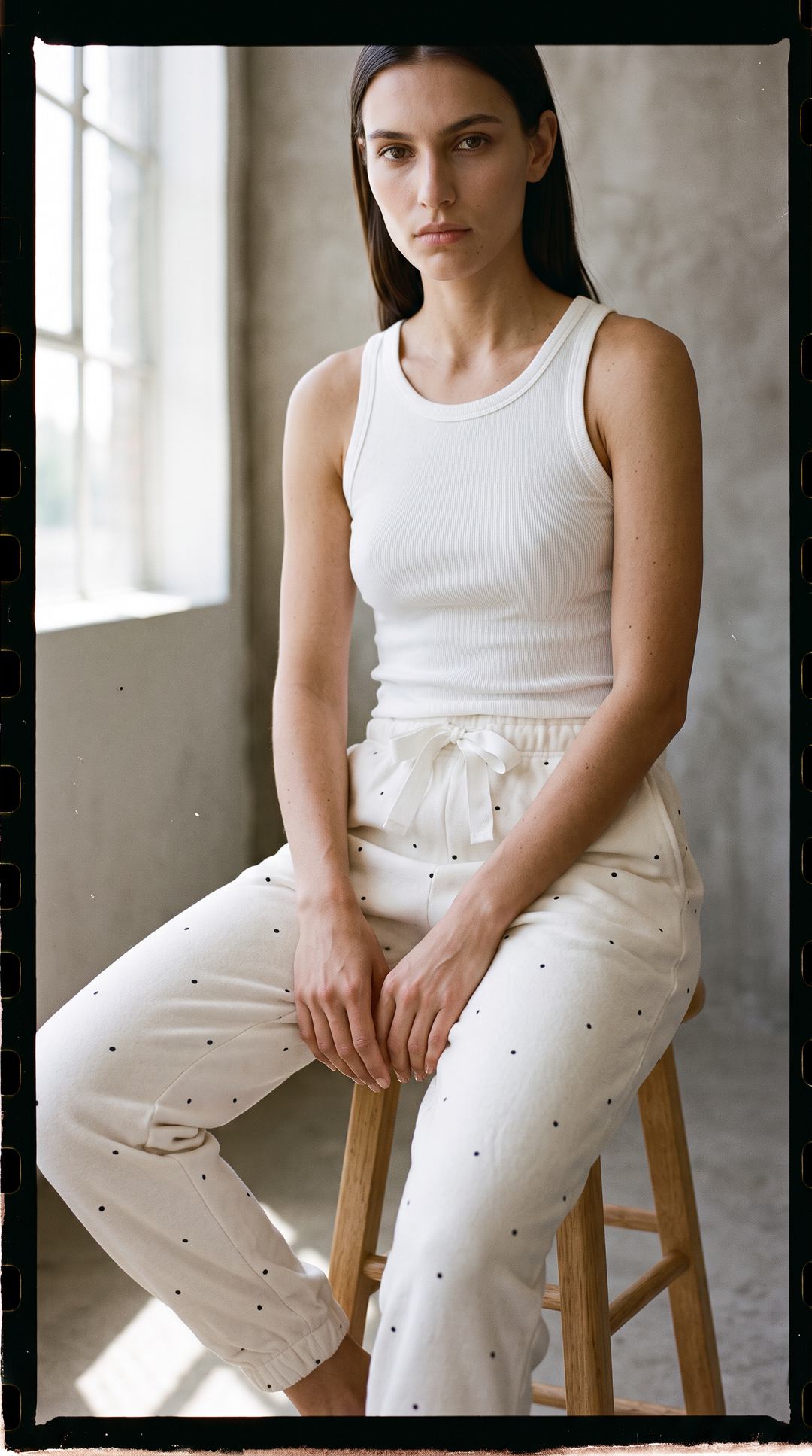 Noemie Joggers - White with Black Dot