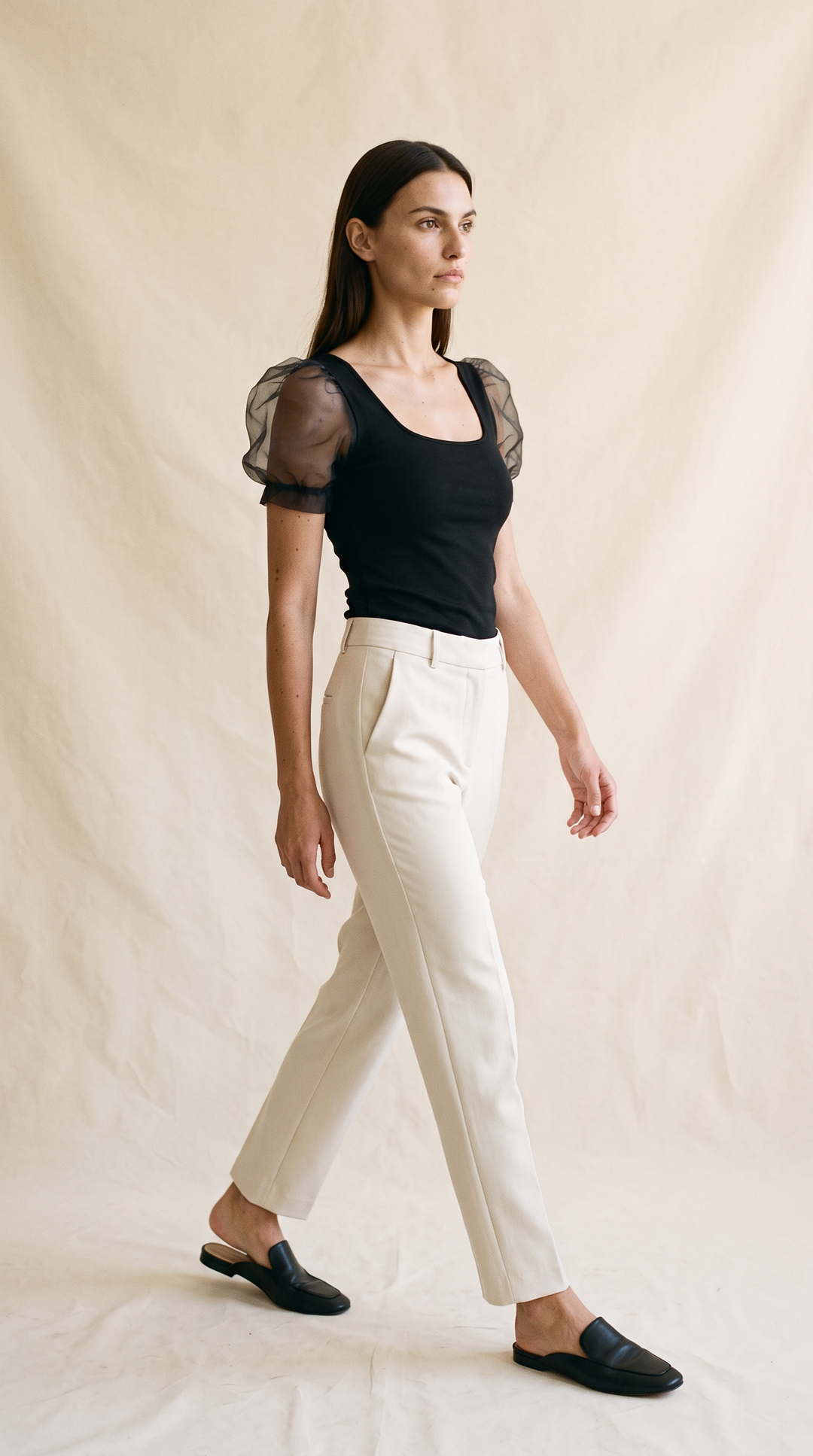 Aurora - Organza Puff Sleeve Fitted Top In Black