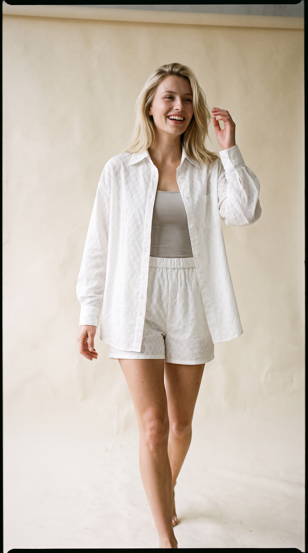 Carlie 2pc Jacquard Cotton Short Set in white