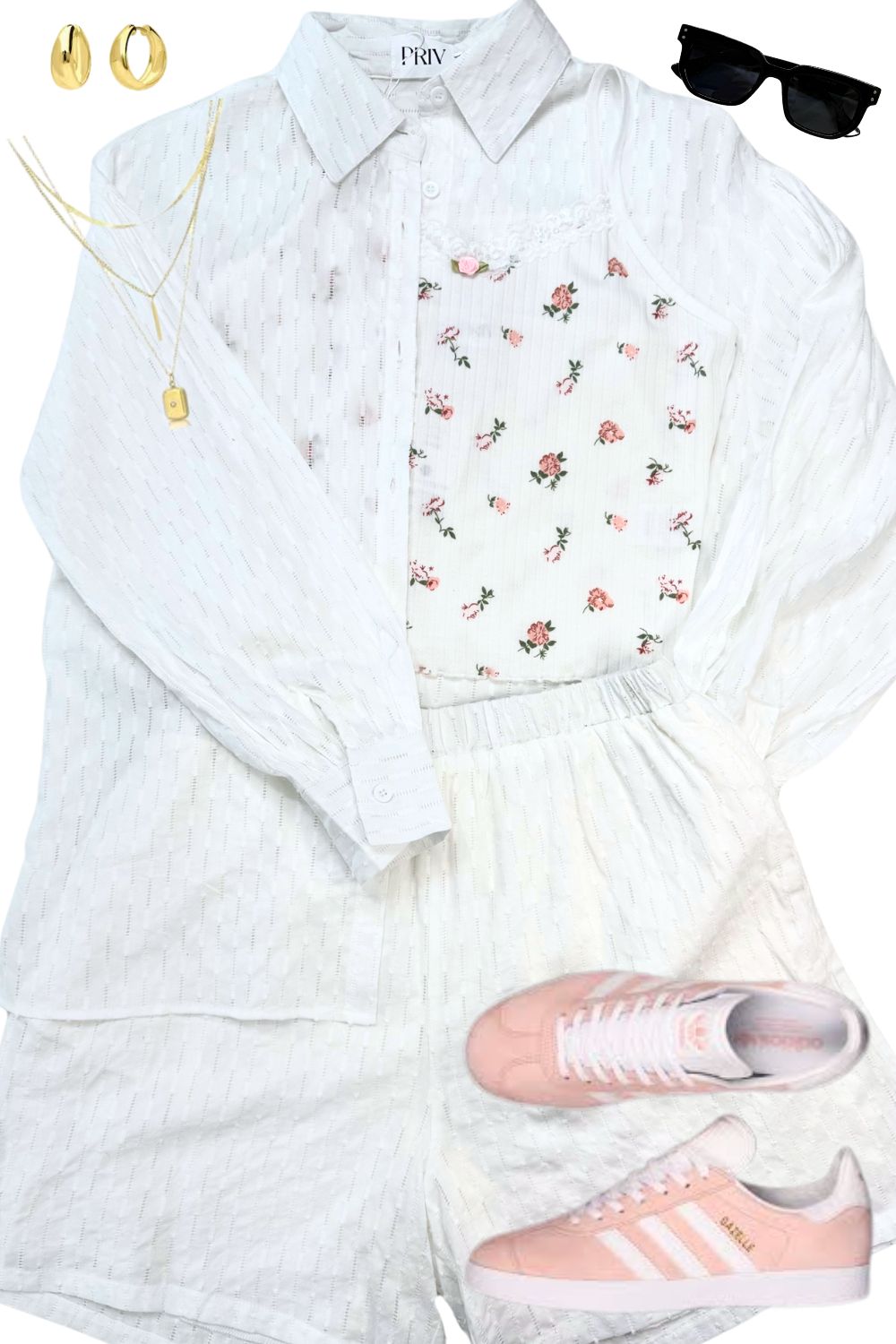 Carlie 2pc Jacquard Cotton Short Set in white