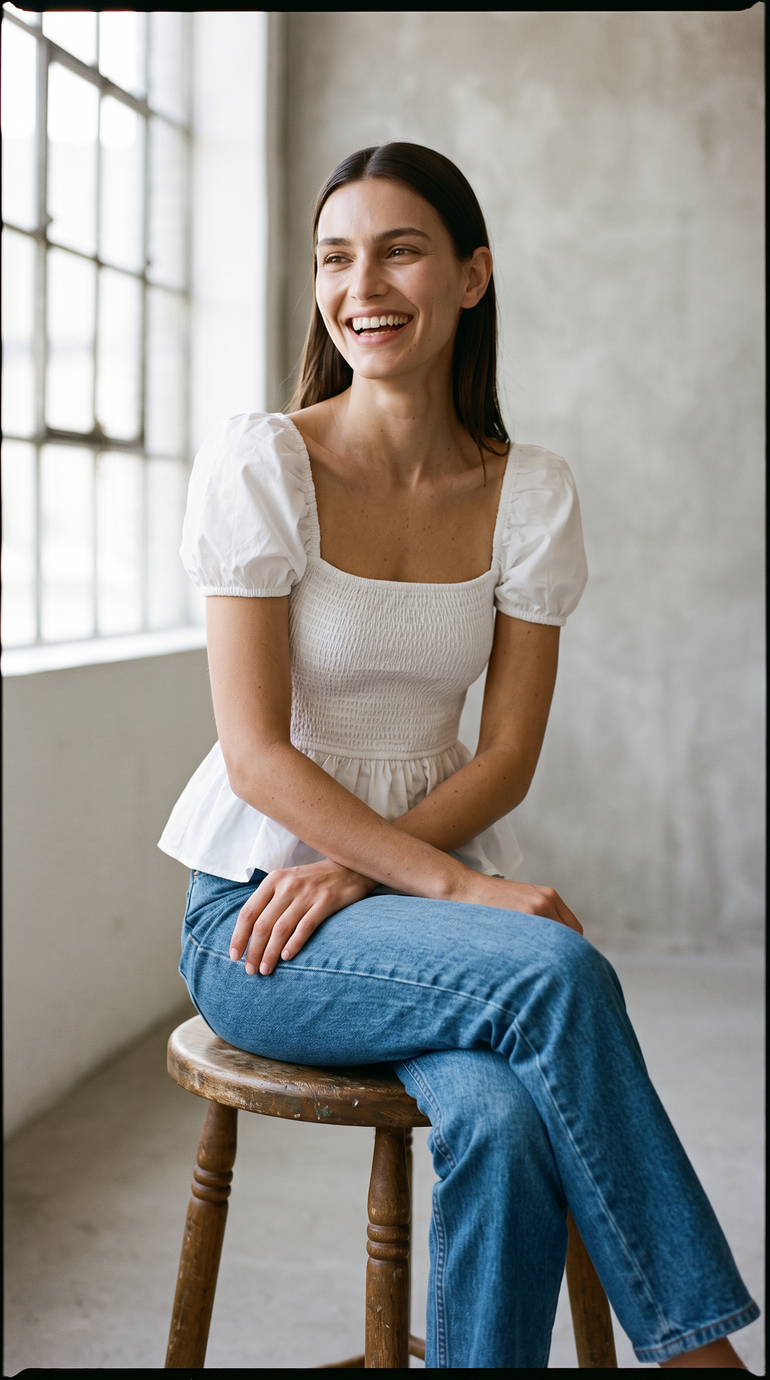 Sera – Cotton Poplin Puff Sleeve Peplum Blouse Top In White