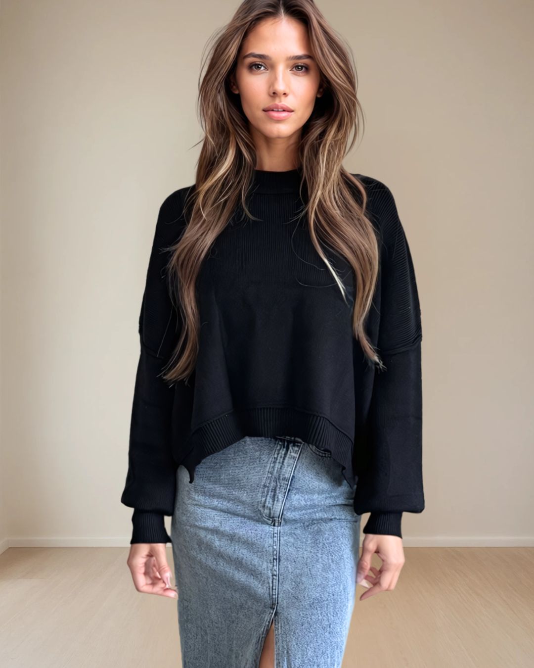 Celeste Silky Knit Sweater in Black