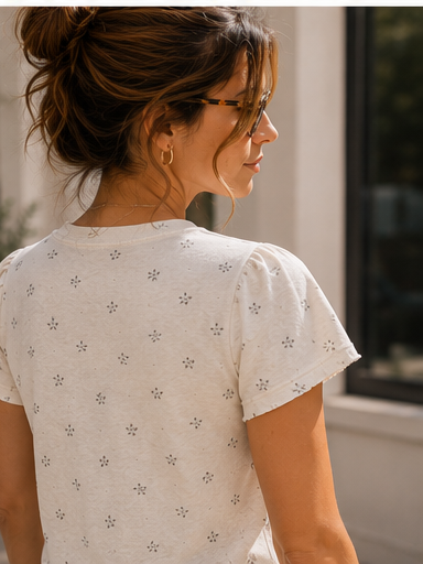 Colette - Ruffle Sleeve Soft Printed Everyday Cotton T-Shirt Dainty Floral