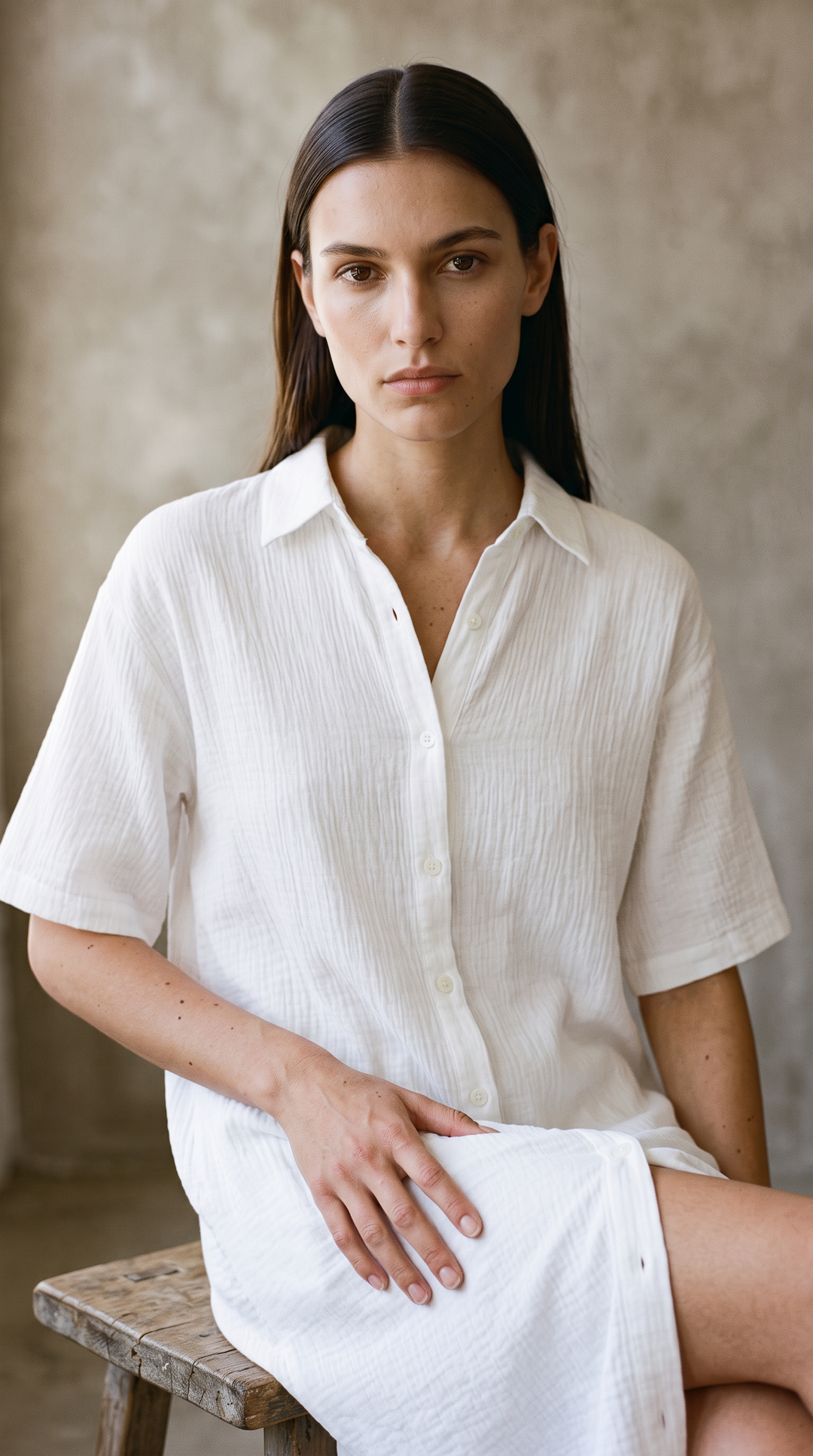 Mori - Lightweight Lined Button Up Dress In White