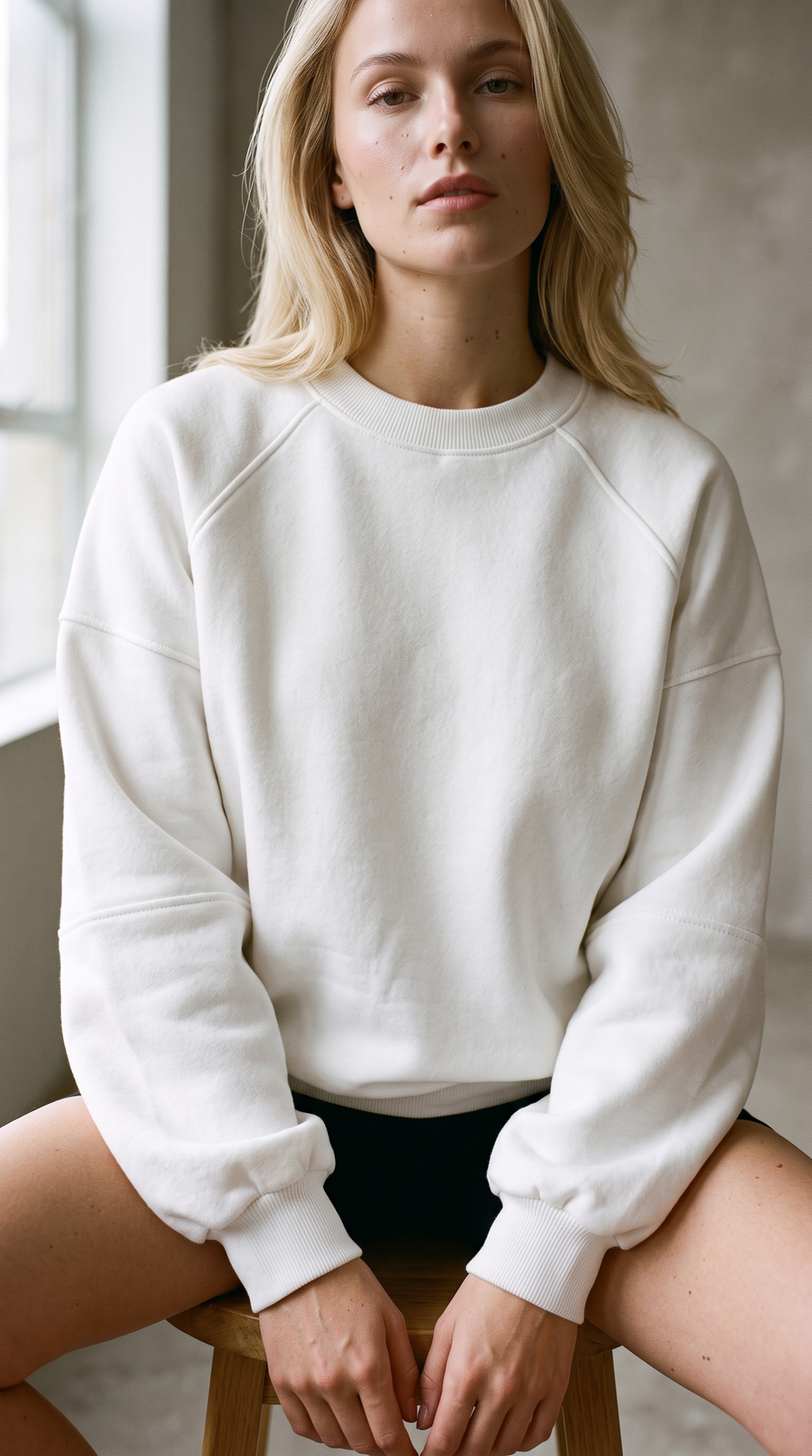 Cece - Fleece Crew Neck Spring Sweatshirt In White