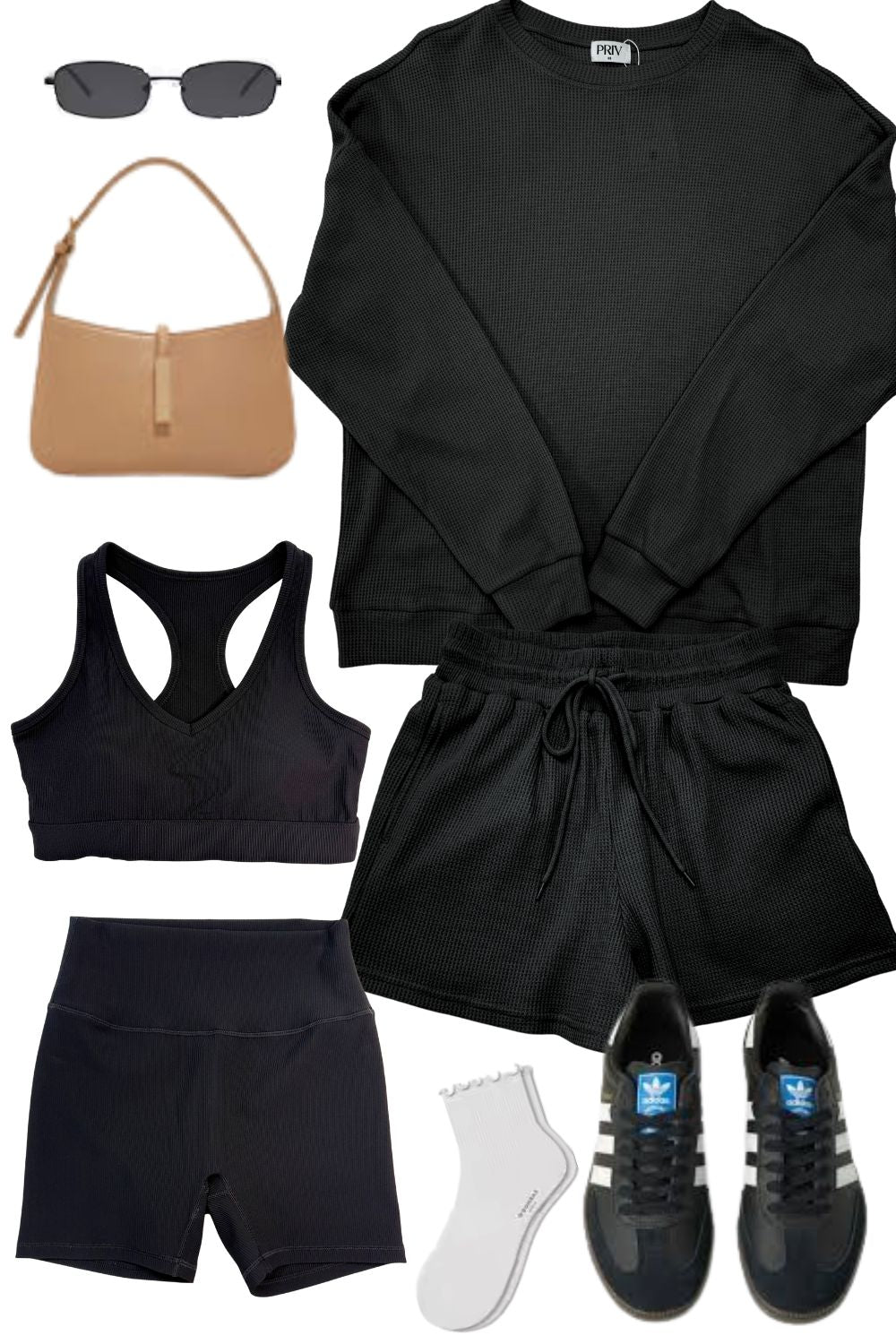 Everyday Waffle Short Set Black