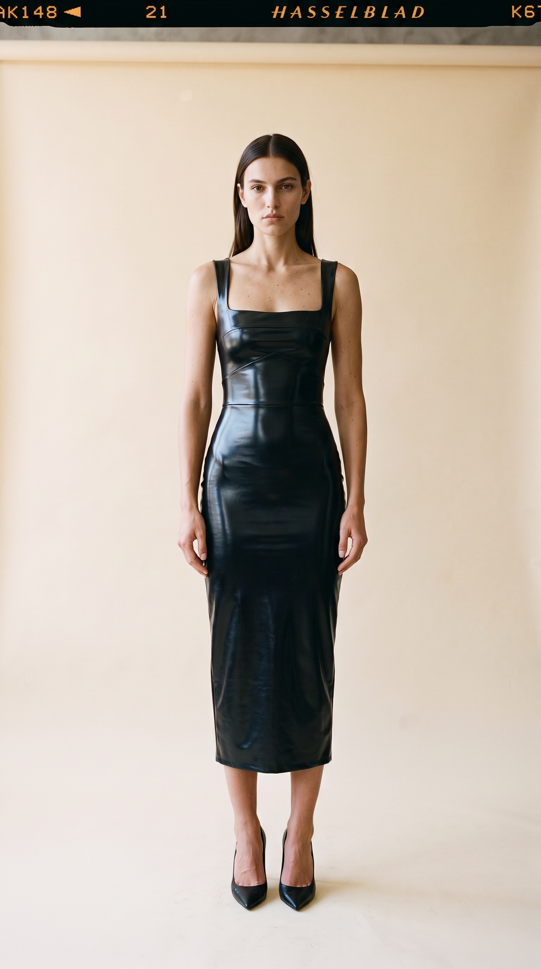 Lola Fitted Latex Dress Black