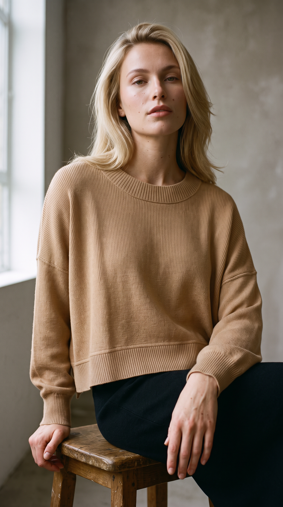 Celeste Silky Knit Sweater in Camel