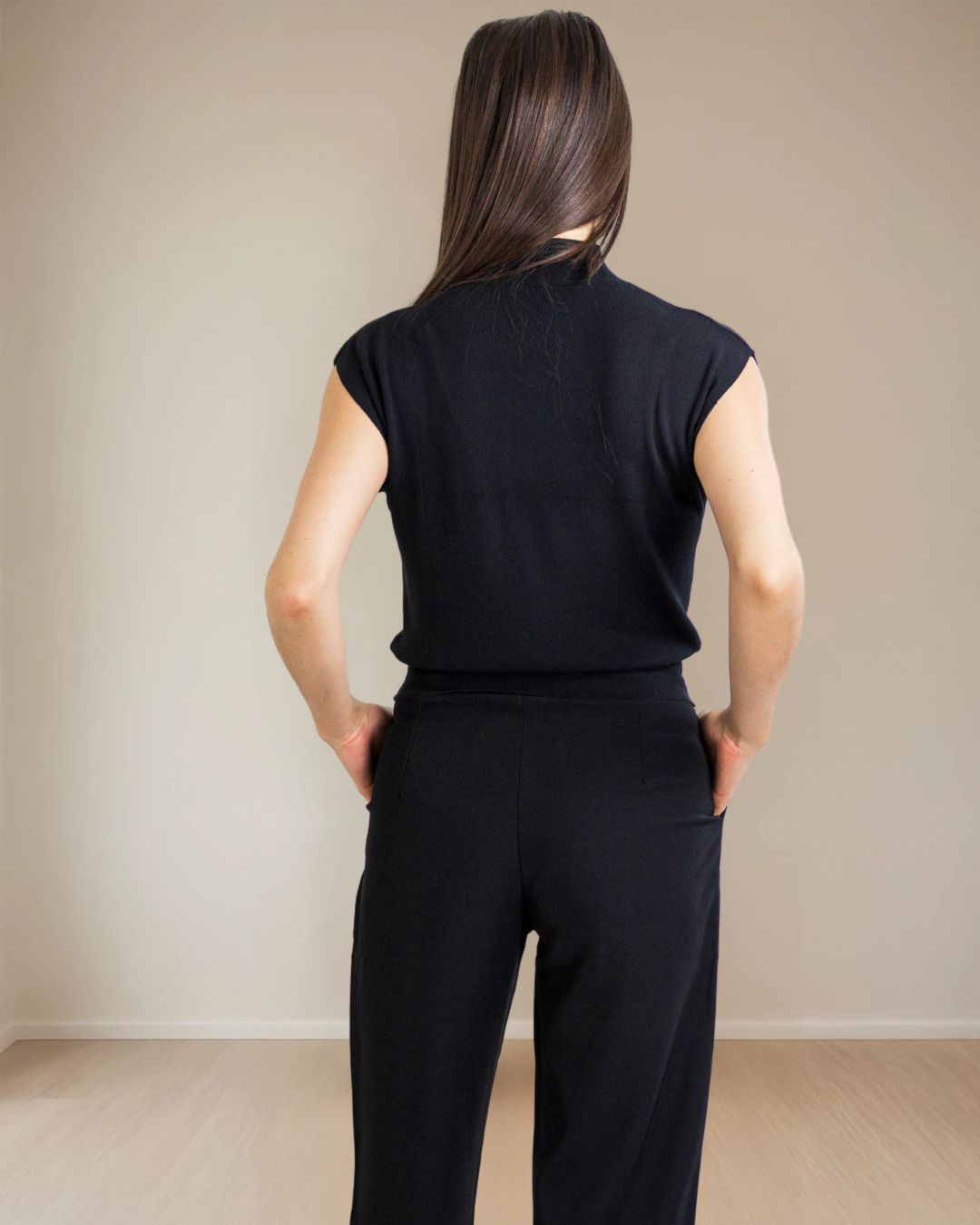 Mable Mock Neck Cap Sleeve Silky Knit in Black