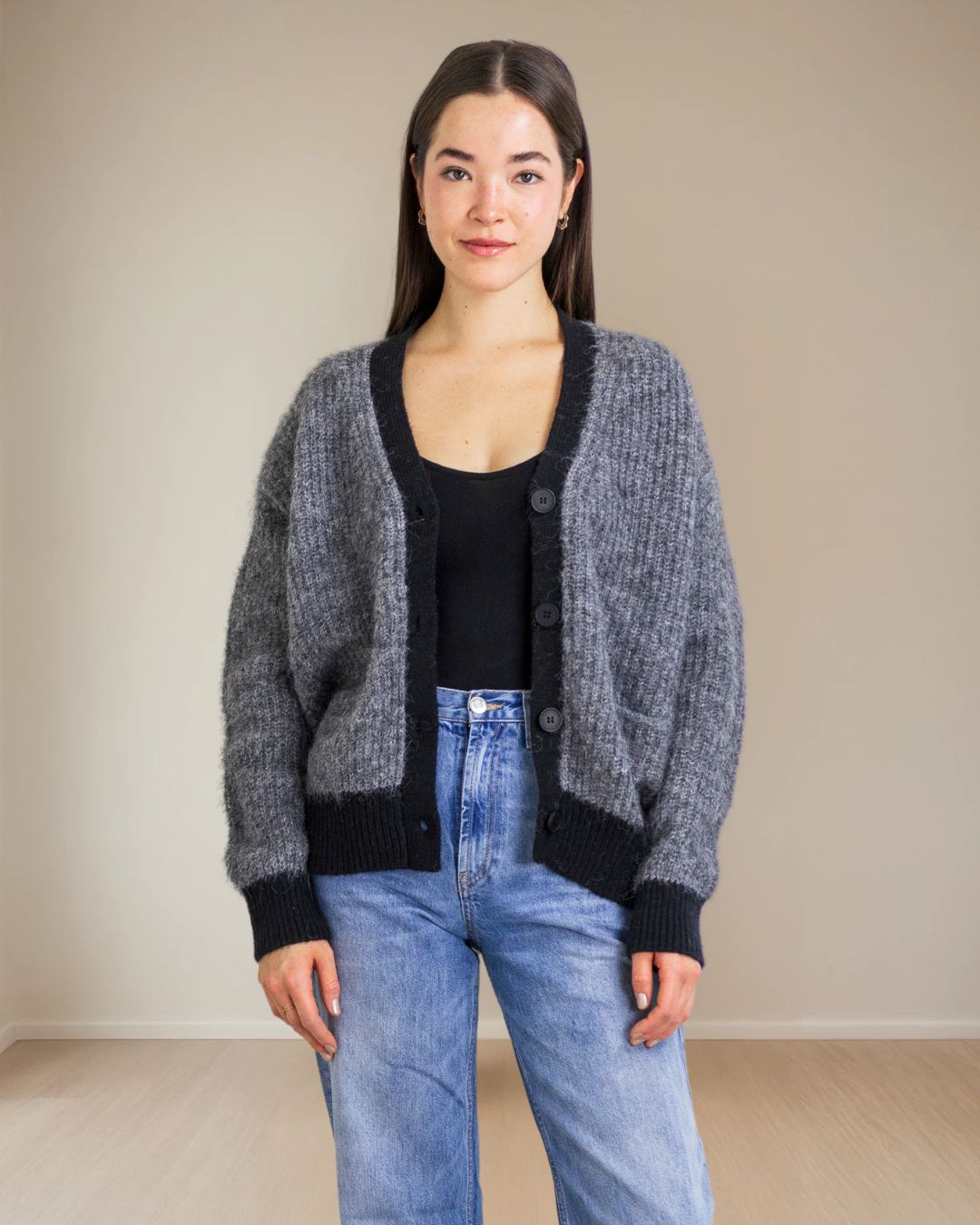 Pheobe Button Down Cardigan in Grey