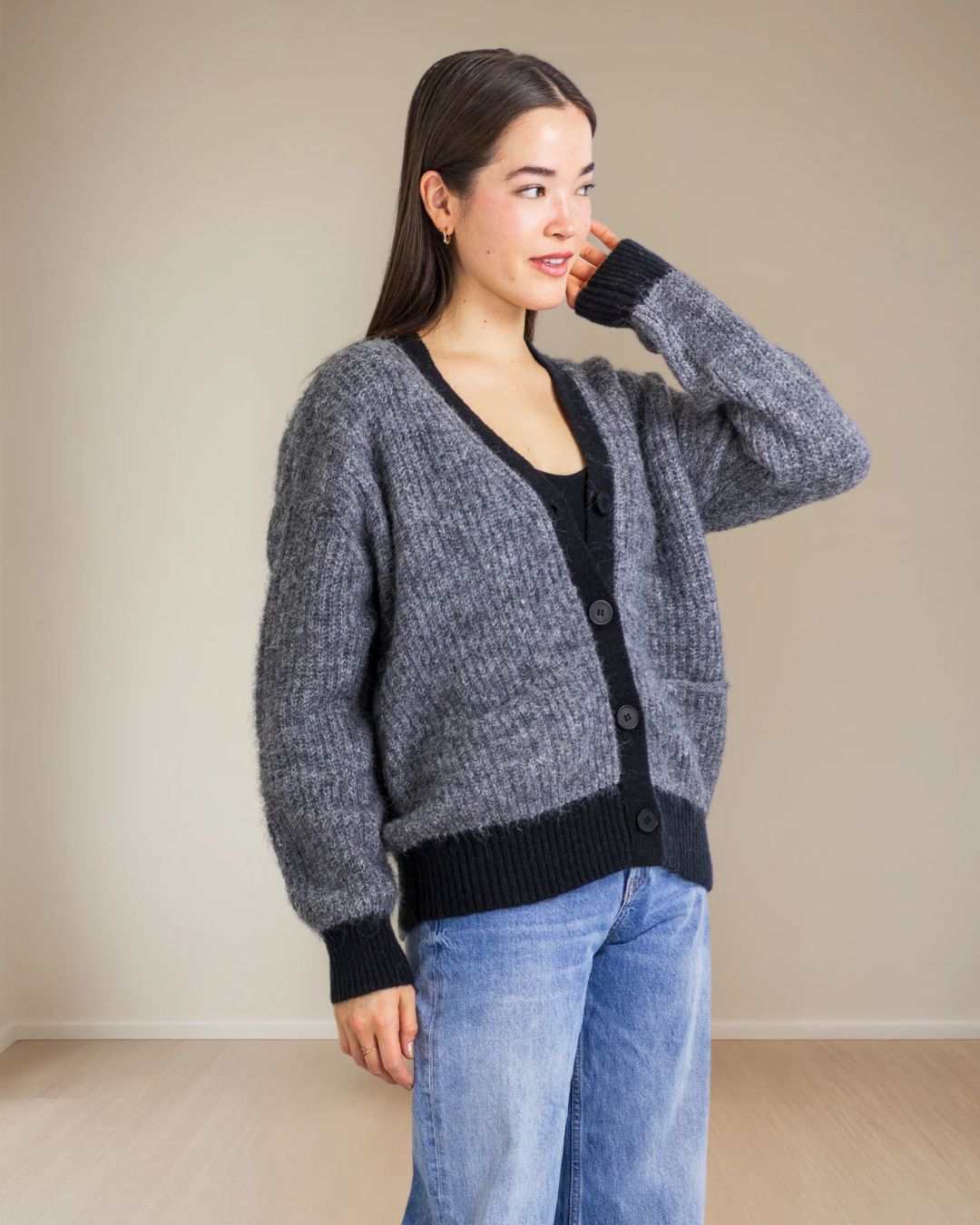 Pheobe Button Down Cardigan in Grey