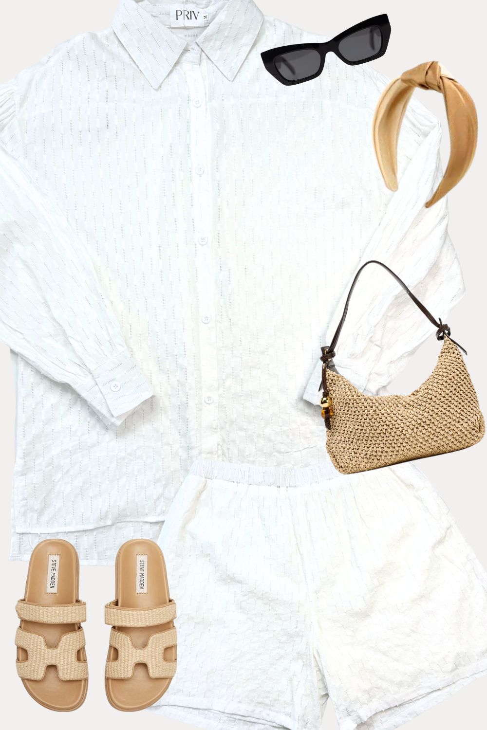 Carlie 2pc Jacquard Cotton Short Set in white