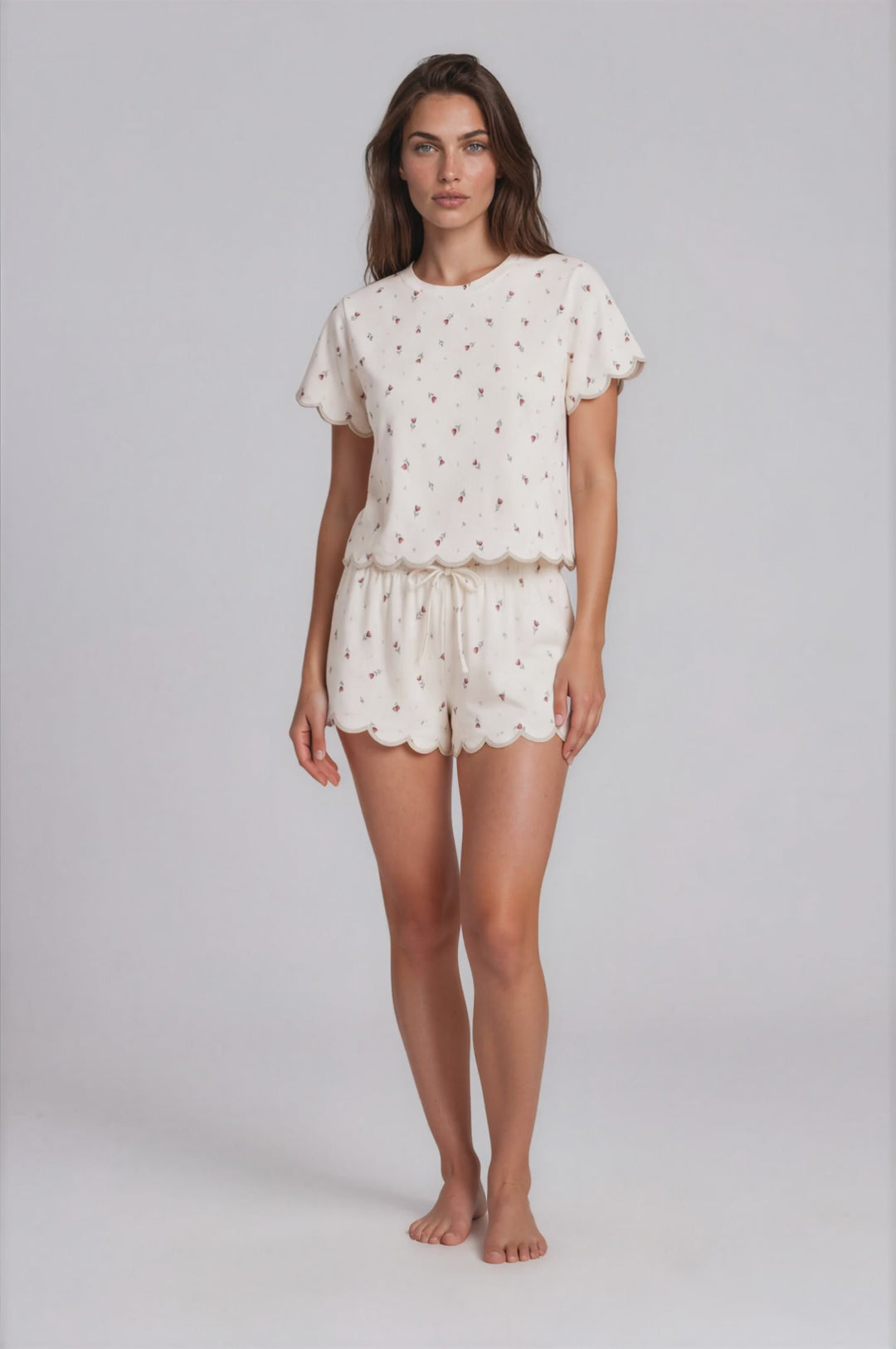 Daybreak Summer PJ Set – Scalloped Trim Pajama Set Tulips