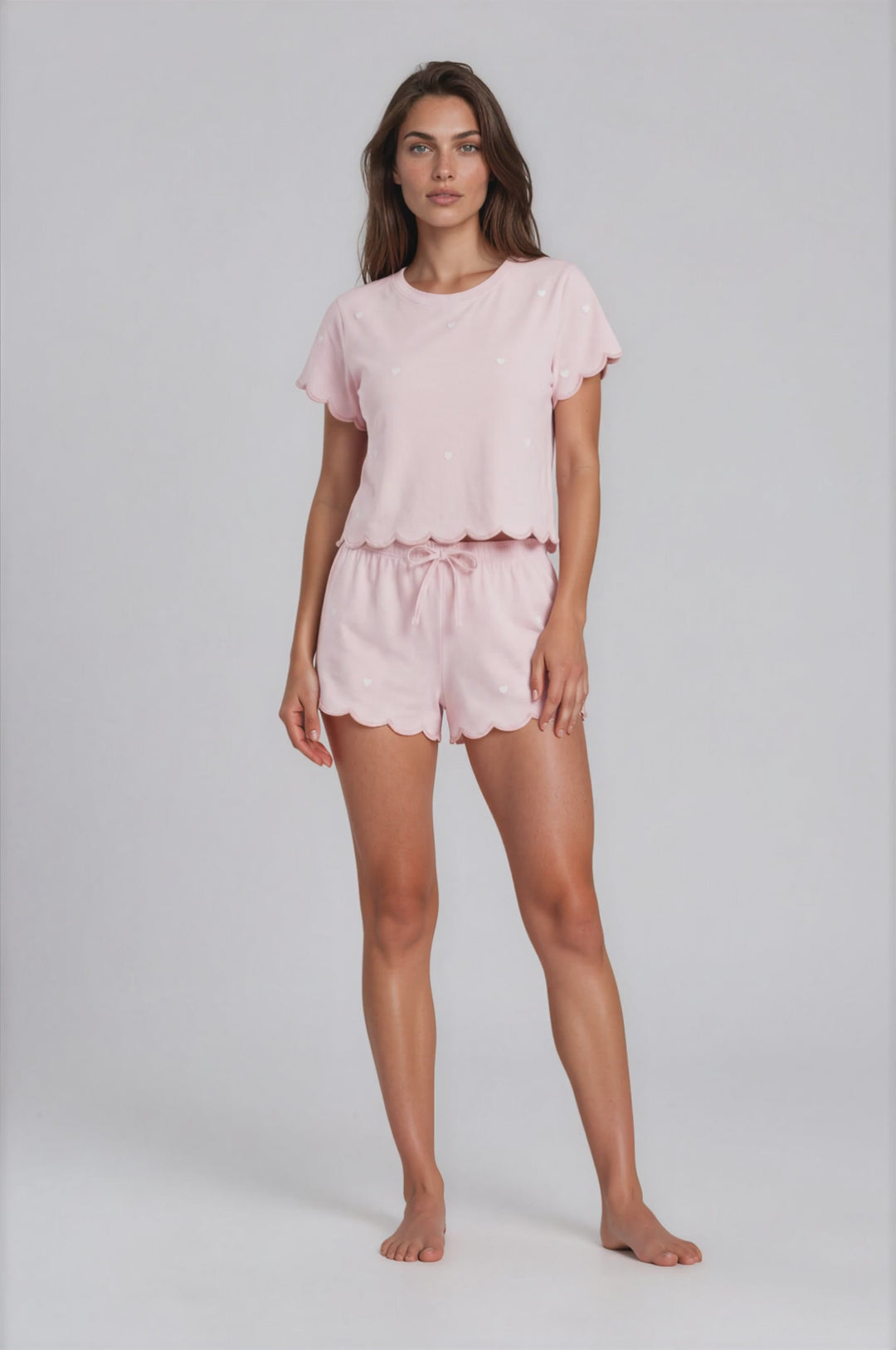 Daybreak Summer PJ Set – Scalloped Trim Pajama Set Pink