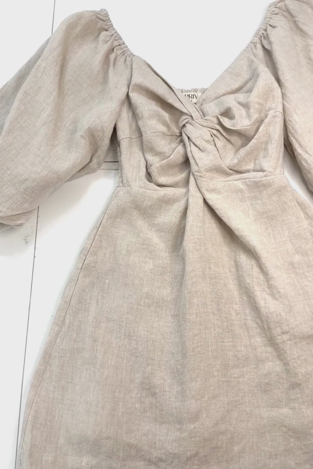 Noelle Linen Bubble Sleeve Dress in Oat