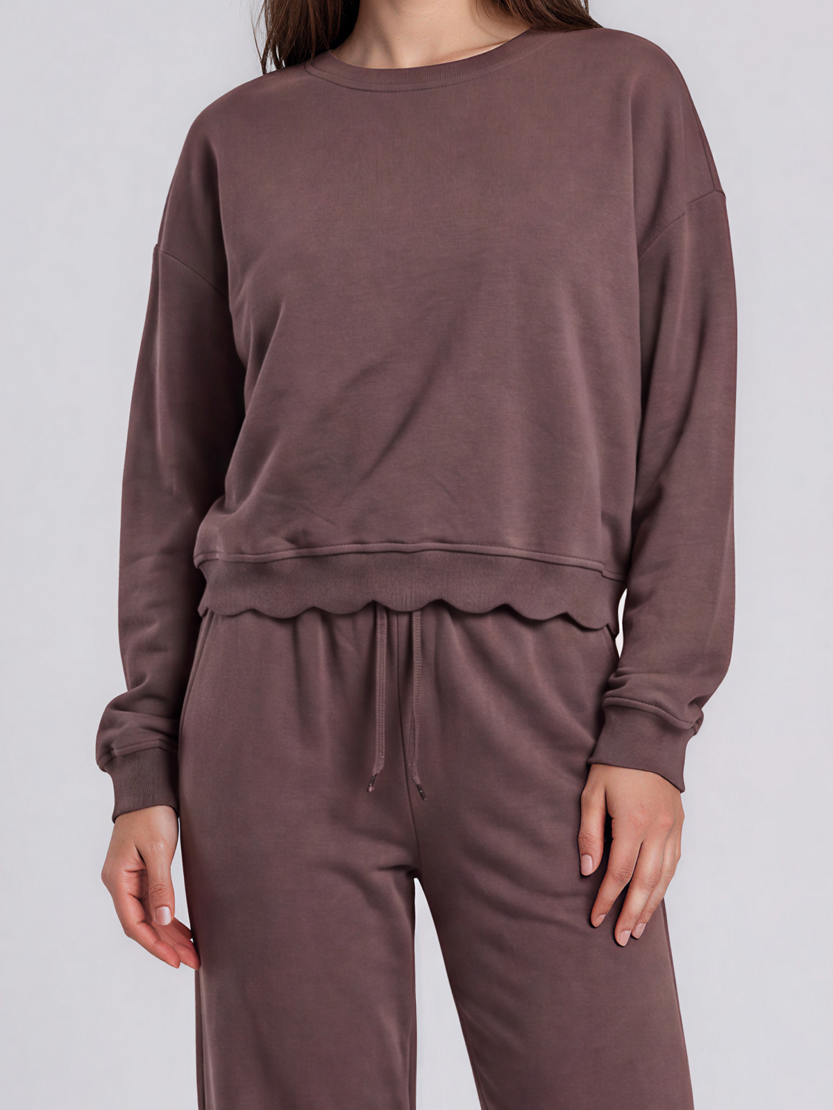 Belle scallop crew – scallop-edge fleece crewneck by PRIV the Brand