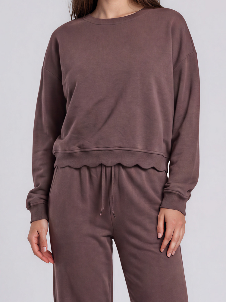 Belle scallop crew – scallop-edge fleece crewneck by PRIV the Brand