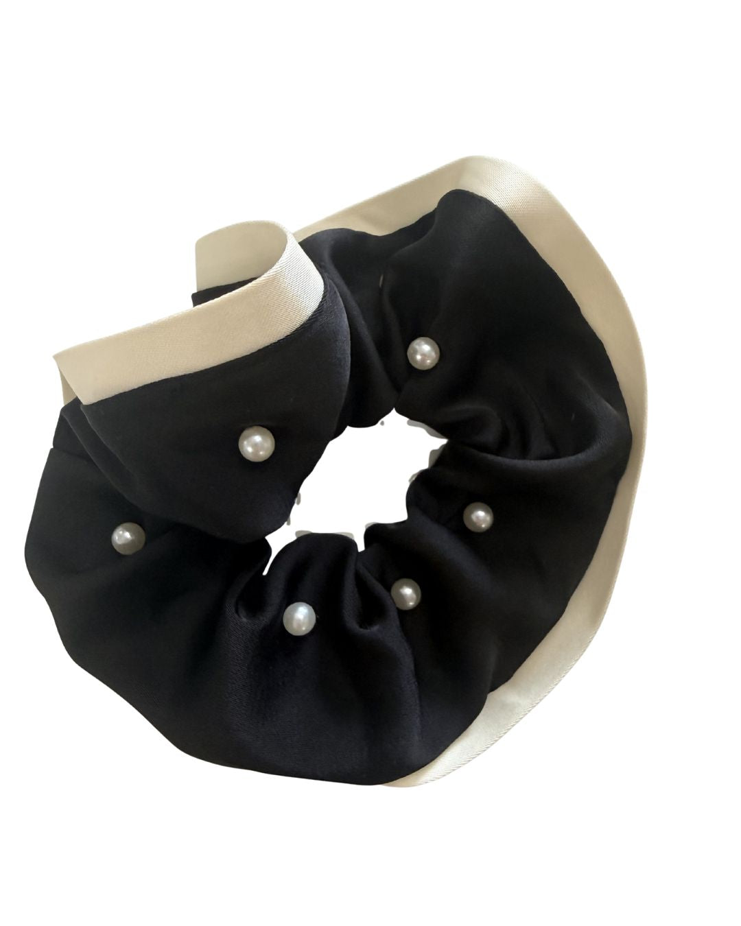 Pearl Edge Scrunchie Black/Ivory
