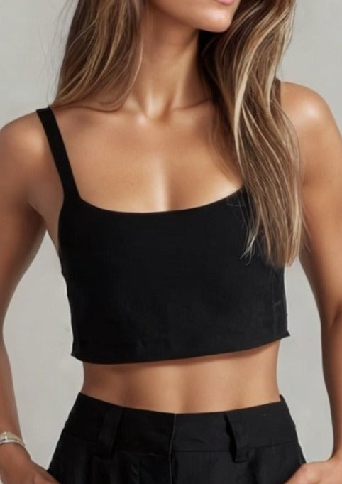 Nala Linen Tank Black