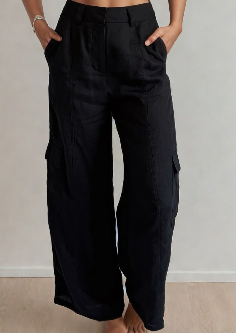 Nova Linen Cargo Pant Black