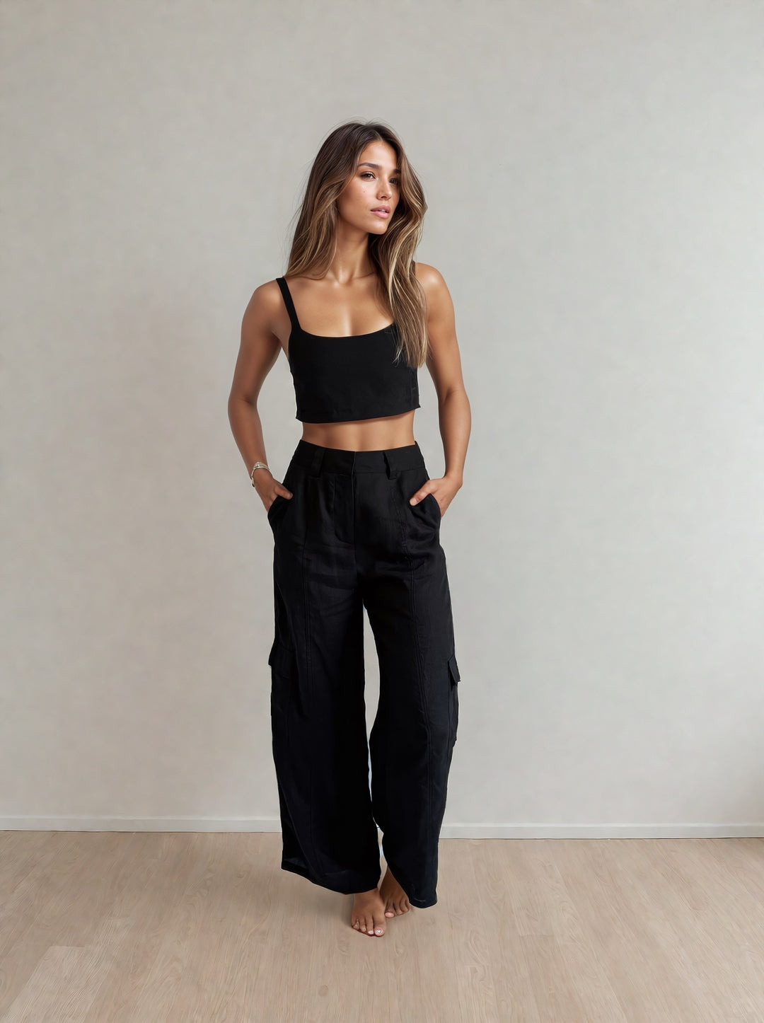 Nova Linen Cargo Pant Black