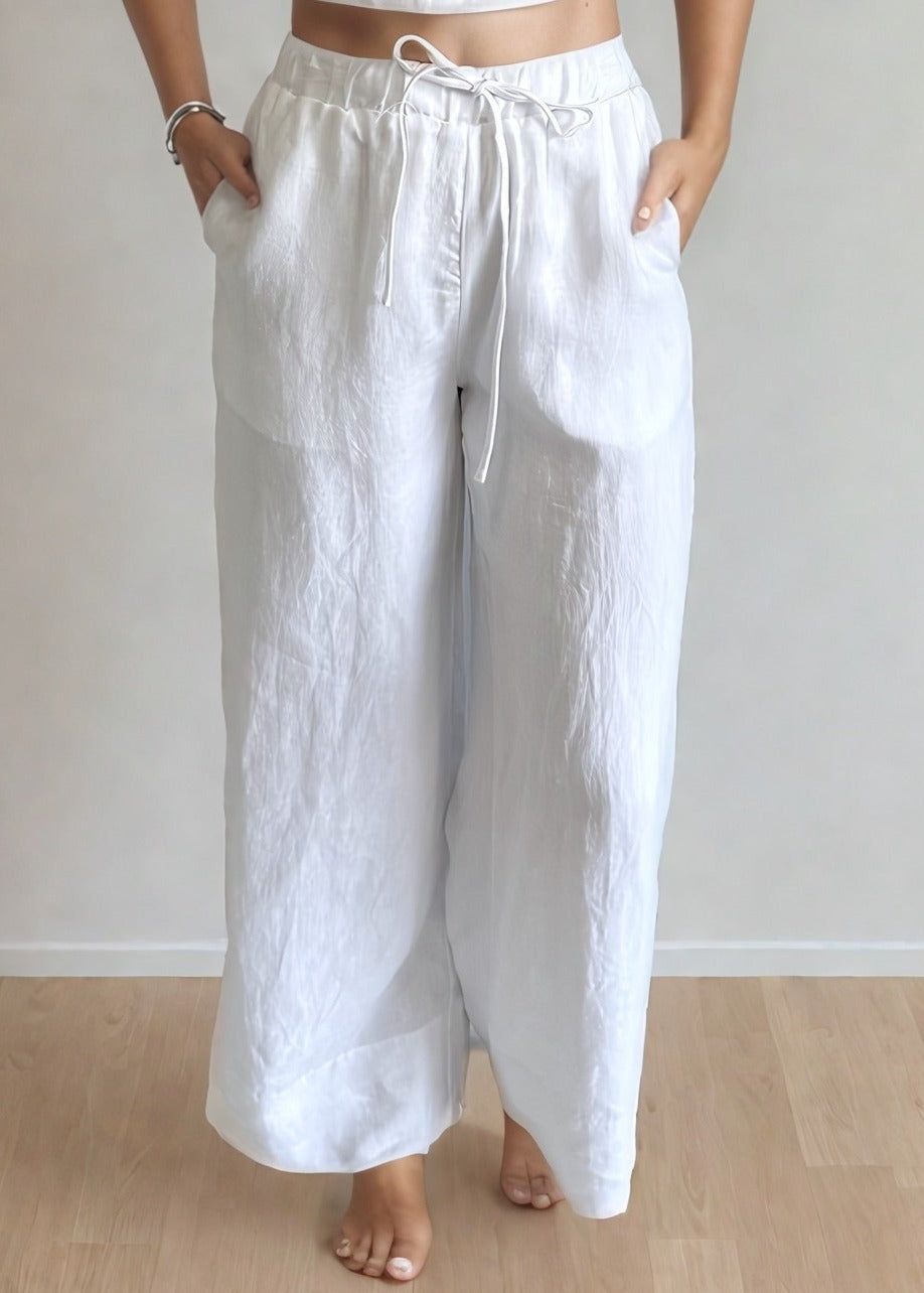 Nyra Linen Straight Leg Pant White