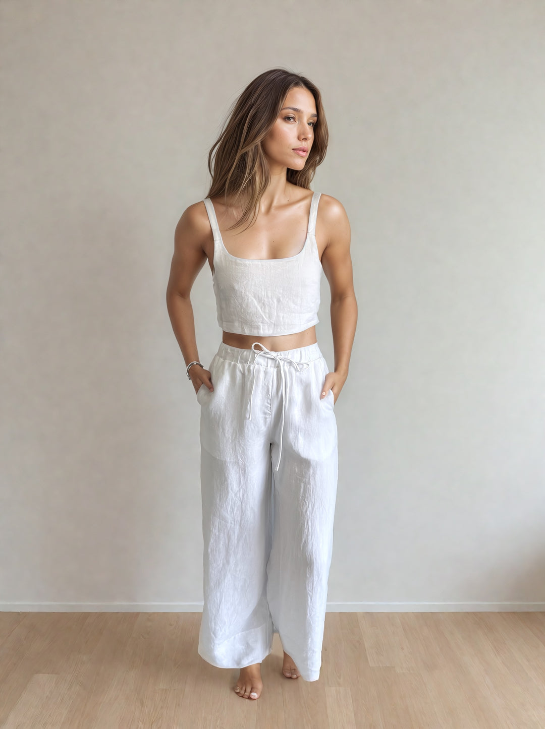 Nyra Linen Straight Leg Pant White