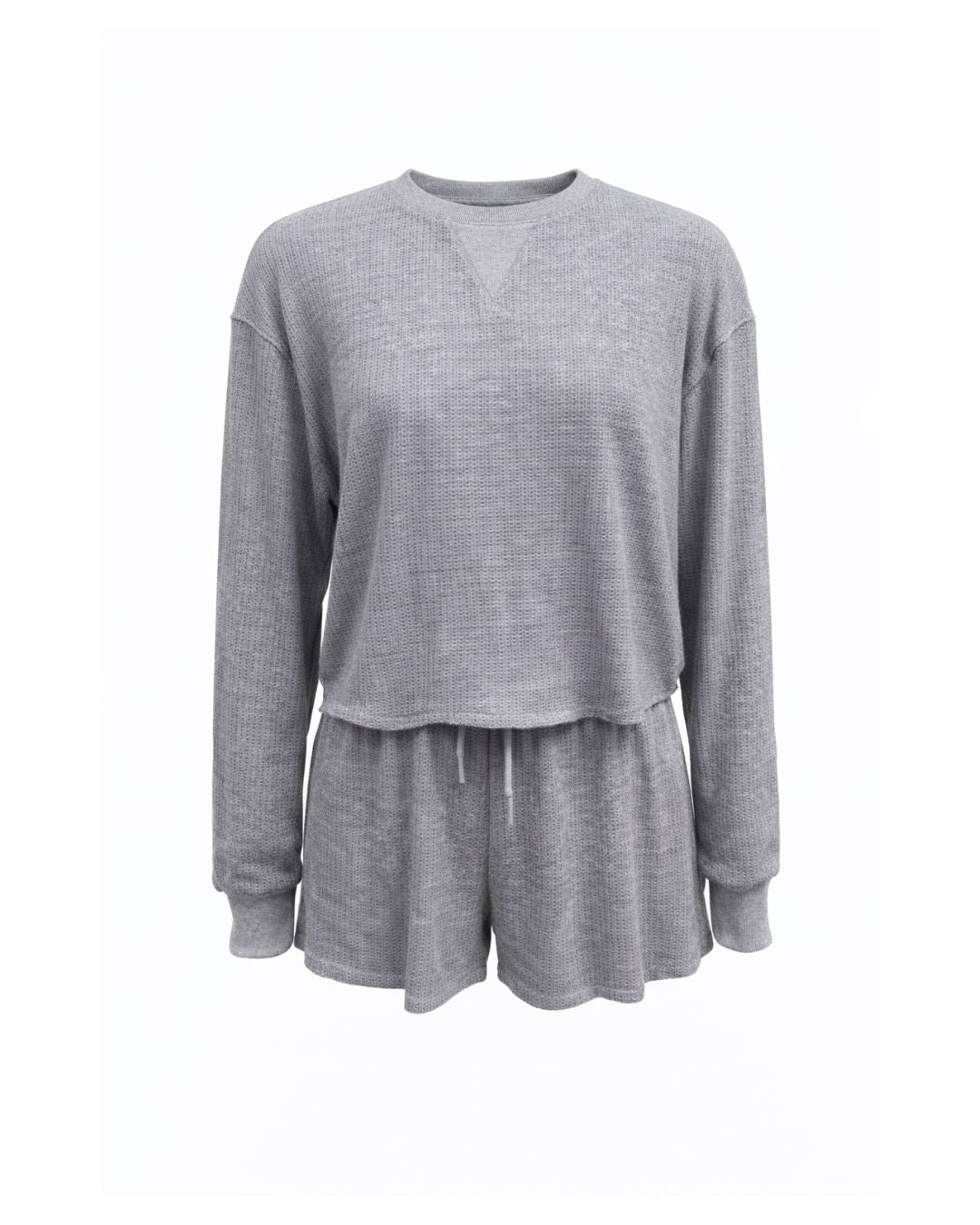 Tia - Lightweight Textured Waffle Lounge Short Set 2PC In Grey