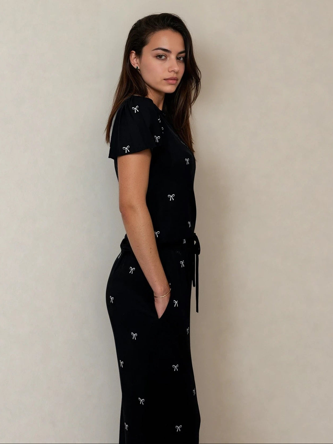 Winter Bows Silky PJ’s Black